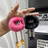 Porte-clés de voiture en fourrure de lapin Rex adorable, en forme de boule de charbon à longues pattes, accessoire en fourrure pour sacs et pochettes, Hebei