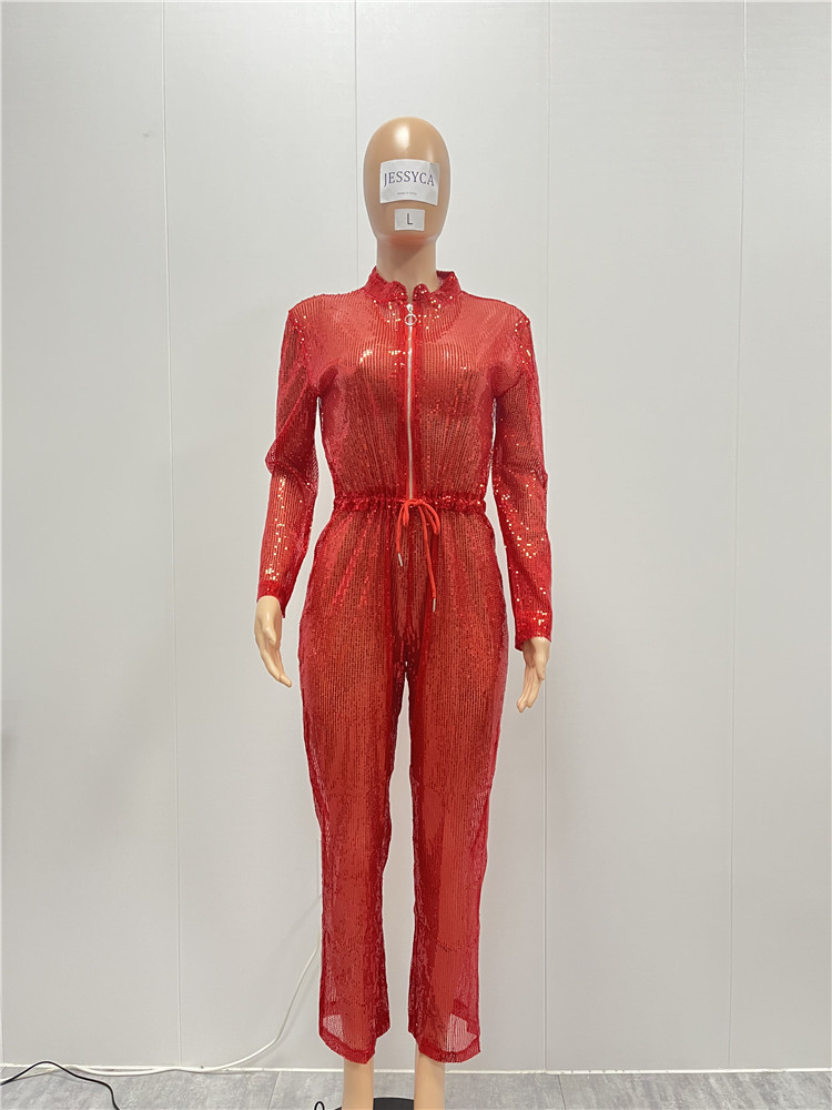 M941-women fashion long sleeve sparkly sequin jumpsuit for ladies one piece jumpsuit