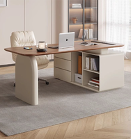 Bureau d'ordinateur moderne haut de gamme en bois massif crème, extensible, avec rangement, écologique, pour petit appartement ou bureau à domicile