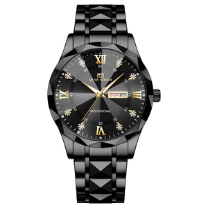 Montre de luxe pour hommes, entièrement en or, cadran noir, accent diamant, lunette facettée - Product Image 2
