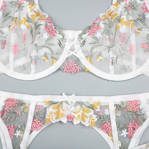 Hoge Kwaliteit Witte Bruids Lingerie Set Geborduurde Bloemen Transparante Mesh Sexy Gehaakte Bodysuits Licht Controle Hol - Product Image 6