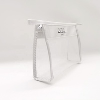Pochette de maquillage réutilisable en nylon avec filet blanc et satin argenté personnalisé tendance, sac de voyage à fermeture éclair réutilisable