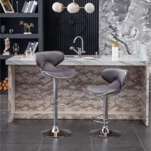 DB Masaccio Set of 2 Gray Velvet Upholstered Adjustable Swivel Barstools Elegant Home <b>Bar</b> <b>Furniture</b> - Product Image 1