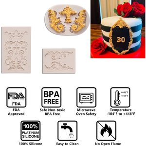 Moule en silicone baroque Muyulin pour fondant, lot de 4, pour décoration de gâteaux, argile polymère, élégant motif de mariage, plume, couronne, coin - Product Image 3