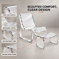Chaise longue en acrylique transparente résistante aux UV avec ottoman assorti, ensemble de chaises courbées, chaise d'appoint transparente moderne pour salon