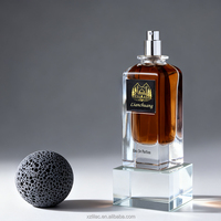 Combinaison Créative Rectangle Bouteille en Verre Vide Personnalisée de 100ml Bouteille de Parfum de Luxe Roche Volcanique Bouchon Sphérique