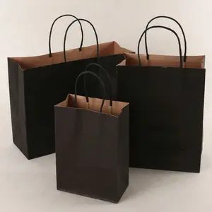 Custom Printed Paper Bag Black With Round String Small Medium Large Paper Bag