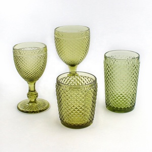 <span class=keywords><strong>Copas</strong></span> de <span class=keywords><strong>Vino</strong></span> de Vidrio Prensado Estilo Vintage, <span class=keywords><strong>Copas</strong></span> de Color Verde Texturizadas en Relieve, Artículos de Bar Retro para Celebración de Aniversario de Bodas - Product Image 2