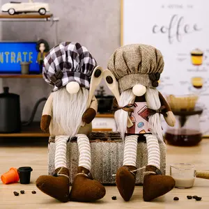 Hete Verkoop Pluche Kerst Koffie Rudolph Pop Kabouters Met Chef-Kok Hoed Voor Xmas Home Window Decoration Groothandel