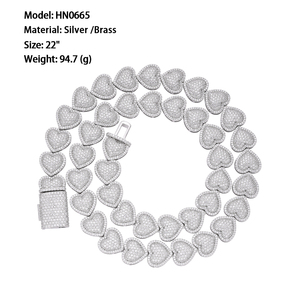 힙합 아이스 아웃 마이크로 파베 CZ 지르코니아 래퍼 초커 쥬얼리 하트 모양 버블 쿠바 테니스 체인 목걸이 남성용 여성용 - Product Image 6