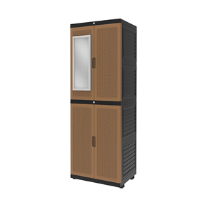 Stylish rattan motif portable <b>wardrobe</b> with long door <b>mirror</b>, offering multifunctional home storage and organization - Product Image 3