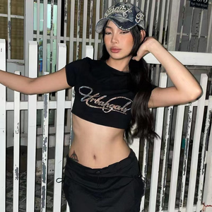 Teng Cai 2024 été filles imprimer taille haute à manches courtes haut européen et américain mince polyvalent recadrée nombril Y2K T-<span class=keywords><strong>Shirt</strong></span> - Product Image 2