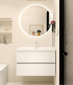 Meuble de salle de bain mural de luxe moderne avec miroir LED, grand rangement, vasque en MDF laqué, étanche, avec fermeture douce et lavabo en céramique - Product Image 3