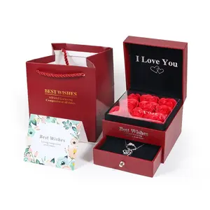 EverBright toptan sevgililer günü gül mücevher kutusu çift katmanlı çekmece 9 çiçek ruj hediye kolye kutusu düğün hediye kutusu
