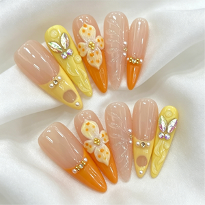 Lot de 10 faux ongles en acrylique à presser, style stiletto de luxe, <span class=keywords><strong>pour</strong></span> mariage et fête, avec logo de créateur, faits à la main - Product Image 4