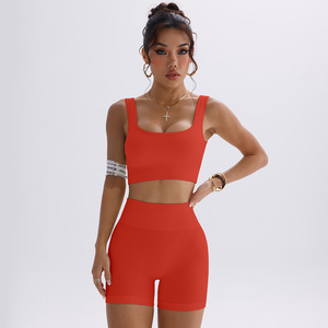 Ensemble de shorts de yoga sans couture à taille haute pour femmes Lulu, motif uni, soutien-gorge de sport pour la salle de sport, vêtements de sport pour le cyclisme, vêtements de sport actifs pour l'entraînement - Product Image 2