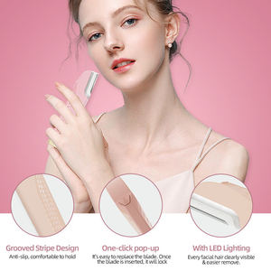 Outil de dermaplaning électrique <span class=keywords><strong>pour</strong></span> femmes avec lumière LED, rasoir facial professionnel <span class=keywords><strong>pour</strong></span> l'élimination des poils de pêche et l'exfoliation, 6 lames - Product Image 3