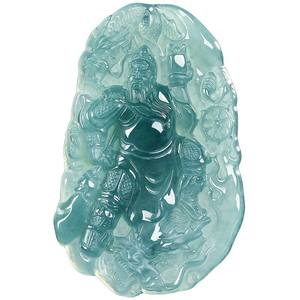 Pendentif en jade naturel bleu eau Guan Gong UNISEXE Design original Style chinois Cadeau avec certificat d'évaluation E028 - Product Image 5