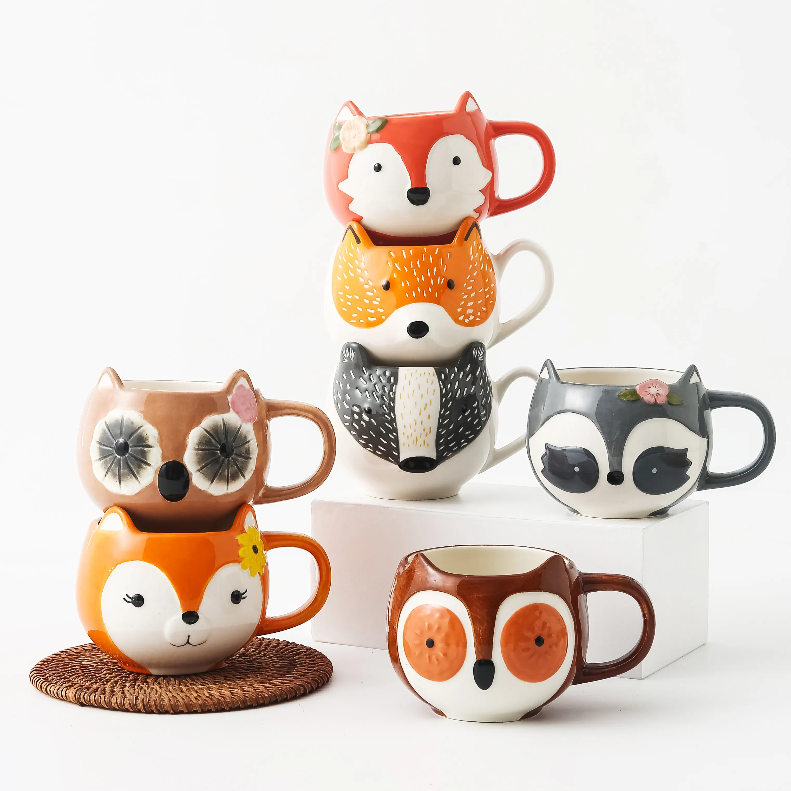 Tazas de agua de cerámica de dibujos animados en forma de Animal, taza de café ecológica, taza de té de leche bonita de cerámica