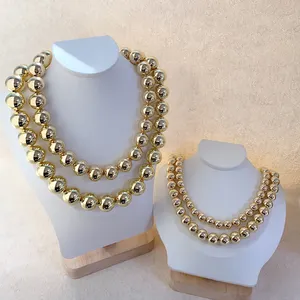 Classic Large Beaded Necklace Fashion Jewelry Gold Plated Brass Big Small Size Round Bead Popular Necklace Jewelry
