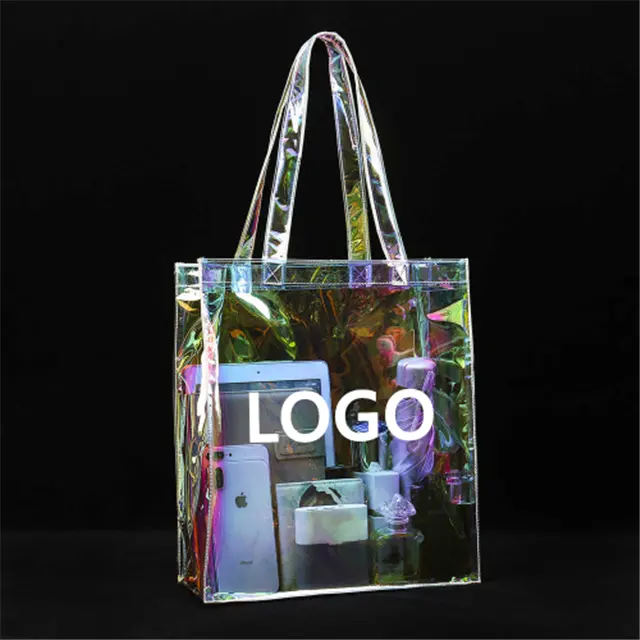 Mode Einkaufstasche Holo graphic Clear PVC Einkaufstaschen Irisierende Regenbogen Strand Handtasche