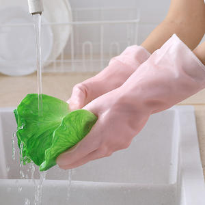 ถุงมือล้างจานสำหรับใช้ในครัวเรือนแบบขายส่ง บุขนด้านในหนา กันน้ำ ทำจากยางลาเท็กซ์ สีพื้น ขนาดประมาณ 32 ซม. - Product Image 3