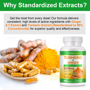 Cápsulas de Cúrcuma y Jengibre ArtoaLabs, Apoya la Salud de las Articulaciones y los Huesos, Corazón, <span class=keywords><strong>Cerebro</strong></span>, Uso en Adultos, 700 mg, Suplemento Herbal Energético - Product Image 2