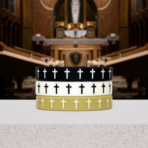 สายรัดข้อมือซิลิโคนลายกากบาทสำหรับความเชื่อทางศาสนา งานอีเว้นท์ งานปาร์ตี้ กำไลยาง  โลโก้แบบกำหนดเอง ข้อมูล - Product Image 2