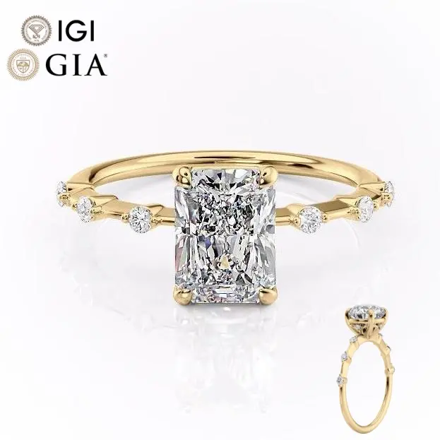 Anillo de compromiso personalizado Gia Igi certificado Vvs Cvd Lab Grown Created Diamond 10K 14K 18K Gold Radiant Cut 1 2 3 Ct Carat 2ct