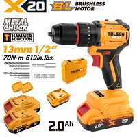 Perceuse sans fil industrielle TOLSEN 96416 20V Li-ion sans balais avec déclencheur à vitesse variable
