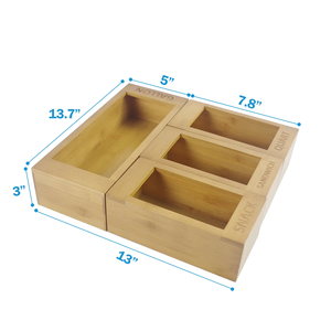 Natural Bambu Conjunto de 4 Ziplock Bag Organizador para Cozinha Gaveta Bamboo <span class=keywords><strong>Plastic</strong></span> Bag Organizador De Armazenamento 4 Peças - Product Image 4