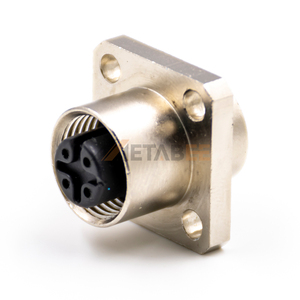 Connecteur femelle à montage sur panneau à 4 broches de type <span class=keywords><strong>A</strong></span>, à bride carrée IP67, M12, pour machines à vibrations élevées - Product Image 1