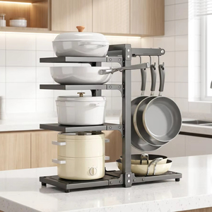 Étagère de cuisine moderne à 5 niveaux en acier, type autoportant, avec crochets réglables, résistante à la rouille, robuste, pour évier, garde-manger et rangement de placards - Product Image 1