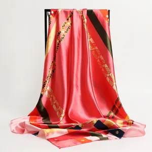 90*90cm Small Square Scarf 3D Digital Printed Satin Scarf Women's New Professional Silk Scarves For 2024