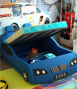 Cama para niños pequeños coche de carreras dormitorio infantil muebles de juego divertidos, cubierta de cuero coche de carreras cama para niños pequeños (no incluye colchón) - Product Image 6