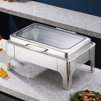 Réchaud de buffet rectangulaire en acier inoxydable pour table, chauffe-plats 440W, alimentation alcool/électrique, pour restaurant et cantine