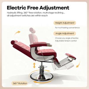 Fauteuil de barbier professionnel de qualité supérieure, inclinable, portable, rétro, en cuir rouge, avec pompe hydraulique robuste - Product Image 4