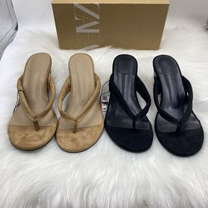 Sandales compensées à entre-doigts en PU respirantes et confortables, style français, à talon haut et tendance pour femme - Product Image 4