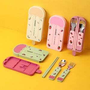 Juego de Cubiertos Yammy Ice Cream, Acero Inoxidable 304, Portátil, Cuchara, Tenedor y Palillos para Niños con Tapa de Plástico para Camping - Product Image 2