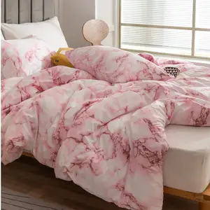 Bed Duvet Set 90Gsm Microfiber Luxury Pink Or Customized Color Marble Printed Duvet Cover Bedding Set With Pillow Cover
