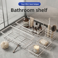 Ensemble de cinq étagères de salle de bain classiques en fer, sans perçage, avec panier de douche et panier d'angle drainant