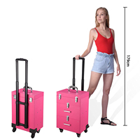 Valise de Maquillage Professionnelle à Roulettes Grande Taille, Trolley de Voyage en PVC pour Cosmétiques, Organisateur de Vernis à Ongles à 4 Roues Verrouillables