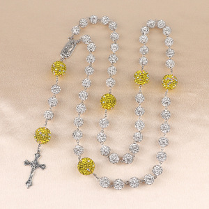 תליון צלב זהב באיכות גבוהה שרשרת דתית קריסטל rhinestone 10 מ "מ + כדור חימר כדור 16 מ" מ - Product Image 5