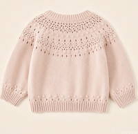 Pull en coton tricoté pour enfants, filles, hiver, OEM ODM, écologique, avec fleurs 3D au crochet faites à la main, manches longues ajourées et bord festonné