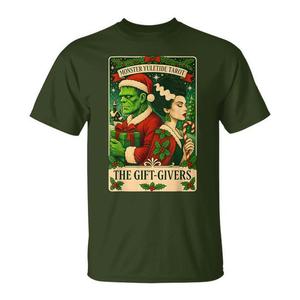 T-shirt de Noël avec motif de carte de tarot Frankenstein et de la mariée, design Yuletide pour les donneurs de cadeaux - Product Image 1