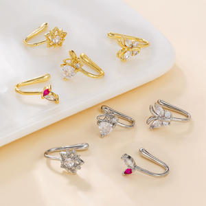 Anillos de nariz dorados de latón ecológicos que no se desvanecen para mujer, bonitos puños de nariz dorados, Piercing de imitación de circón de estrella para bodas, fiestas, regalos - Product Image 4