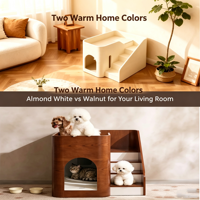 Maison pour animaux de compagnie en bois avec coussin moelleux, cage intérieure en bois massif pour chiens de petite à moyenne taille, lit pour animaux de compagnie à deux étages
