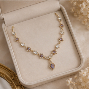 Collar de Cristal Chapado en Oro de Lujo para Mujer, Elegante Collar de Novia con Piedra Púrpura, Joyería de Moda, Regalo - Product Image 3