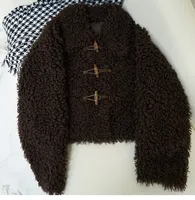 Nouvelle Veste Courte en Vraie Laine et Fourrure avec Doublure en Daim pour Femme, en Laine d'Agneau et Boutons en Corne, Modèle JT635