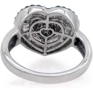 Anillo de Diamantes en Forma de Corazón Ornaatis, 1.50 Quilates en Total, Corte Redondo Azul, Halo Blanco, Plata de Ley, Anillo de Compromiso para Mujer - Product Image 3